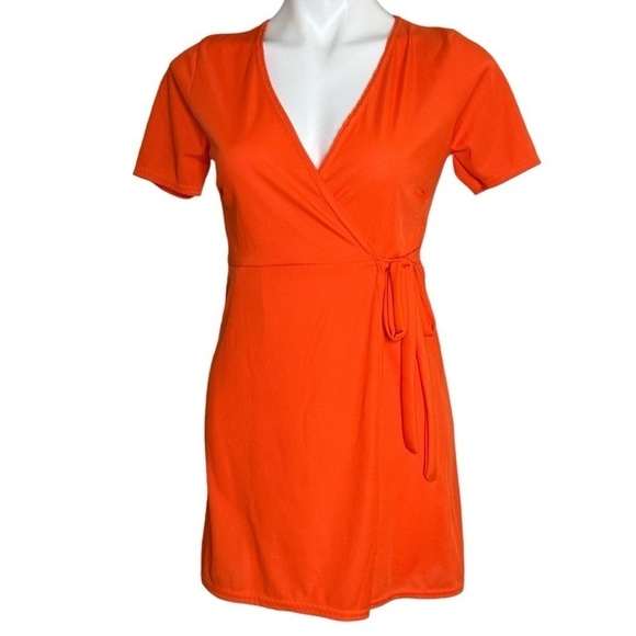 Nasty Gal orange mini wrap dress 8 - Picture 2 of 7